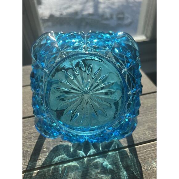 EUC Vintage Indiana Glass Monticello Aqua Blue Basket Handle 7" Easter Gift Art - Picture 7 of 12